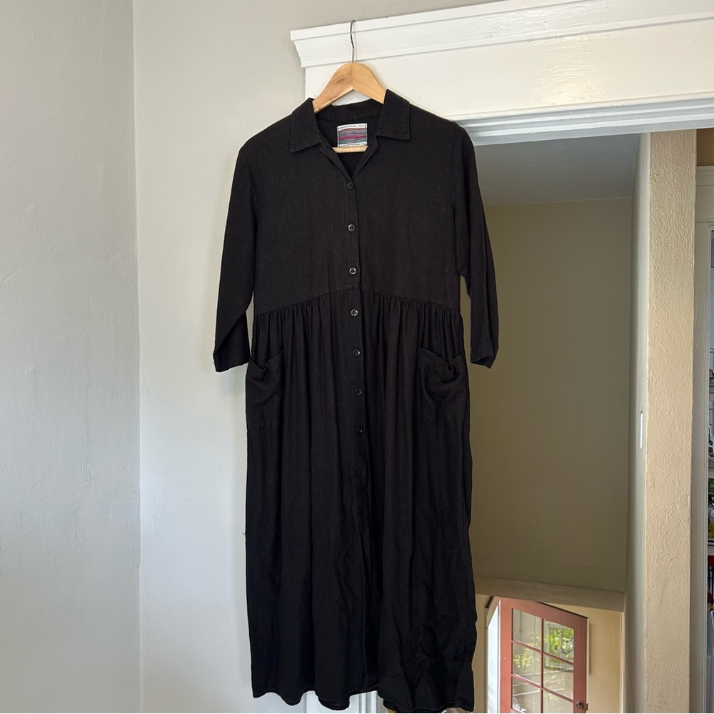 Urban Renewal Black Linen 3/4 Sleeve Dress